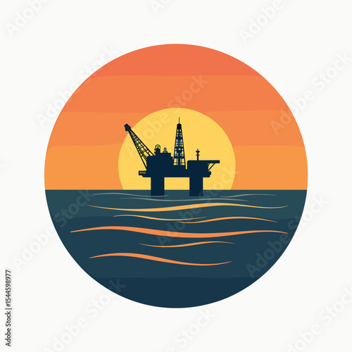 Offshore Oil Rig at Sunset Illustration: A Vector Graphic Depicting Energy Industry