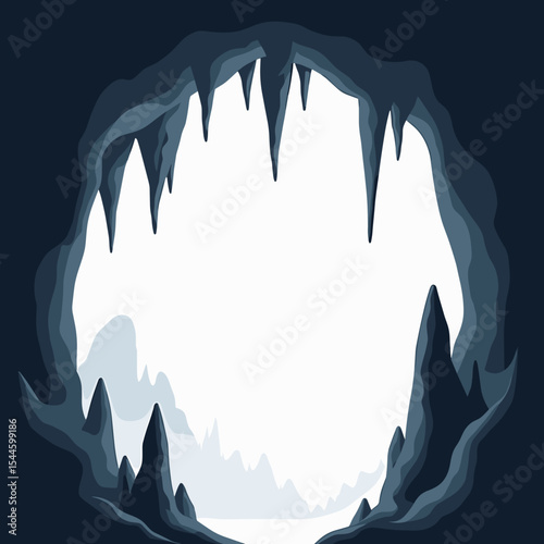 Illustration of a Dark Cave Entrance with Stalactites and Light at the End of the Tunnel