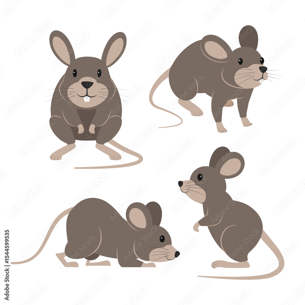 Fototapeta premium cute gray mouse character set vector illustration