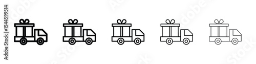Truck carrying gift box icon filled flat sign concept for web design.