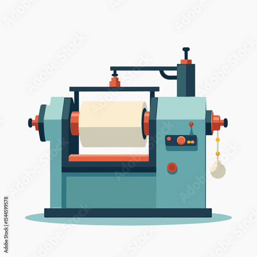Illustration of a Vintage Industrial Rolling Mill Machine for Paper or Fabric Production with Retro Design