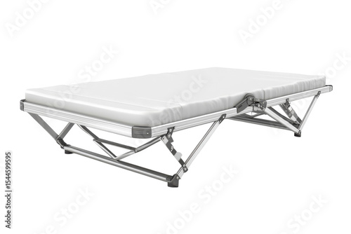A clean foldable metal cot awaits weary travelers promising simple comforts for unexpected on transparent background photo