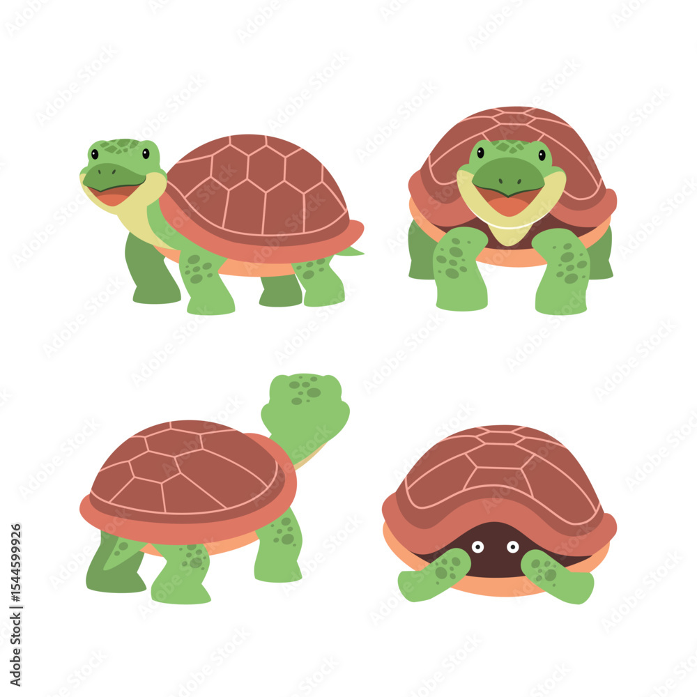 Obraz premium cute brown sea turtle illustration collection isolated on white background