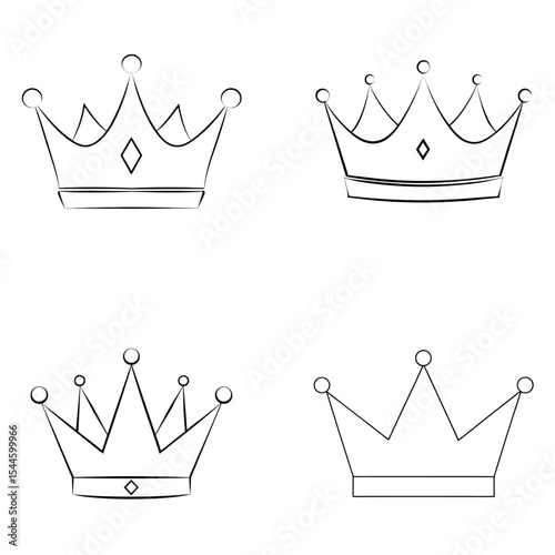 Minimalist Royal Crown Vector Collection – Line Art and Solid Silhouette Icons"

