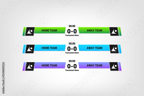 set of banners with color gradient for television match game score