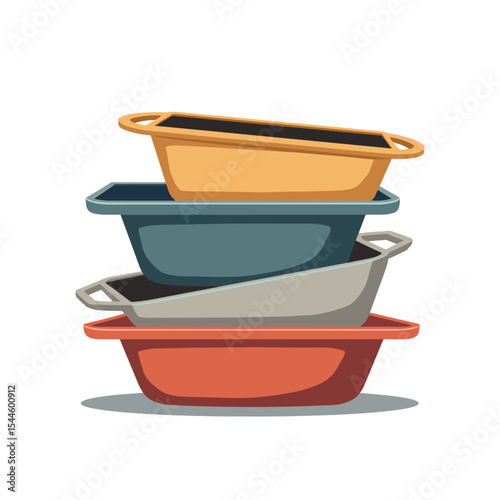 Stack of Colorful Plastic Wash Basins Illustration for Laundry and Household Chores