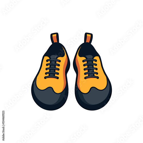 Cartoon Illustration of Climbing Shoes with Yellow and Black Design for Sport and Recreation