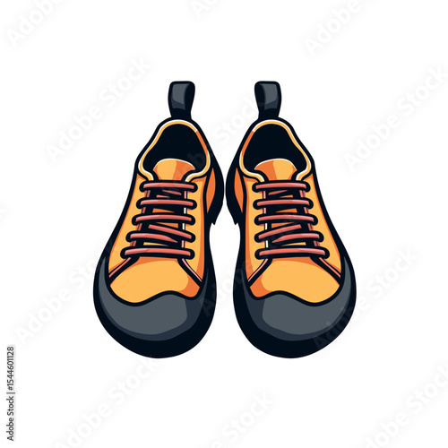 Cartoon Illustration of Two Orange Climbing Shoes with Red Laces for Outdoor Adventure