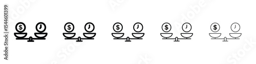 Time and money scale icon filled flat sign concept for web design.