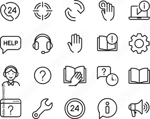 Customer Support Icons Help, FAQ, 24/7 Service, and More