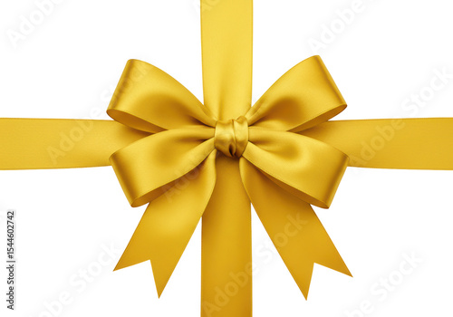 Isolated Yellow Gift Bow with Ribbons