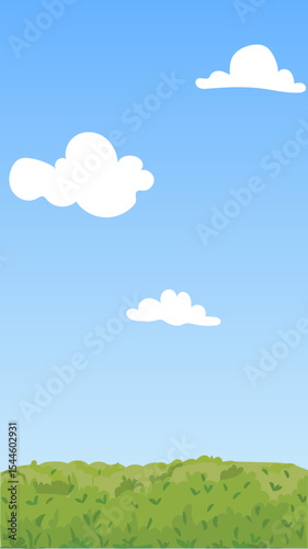 Simple Grass and Sky Scene – Vertical Cartoon Nature Background Vector