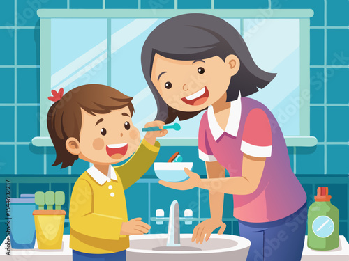 Happy Mother and Daughter Brushing Teeth Together A Guide to Healthy Oral Hygiene Habits for Kids