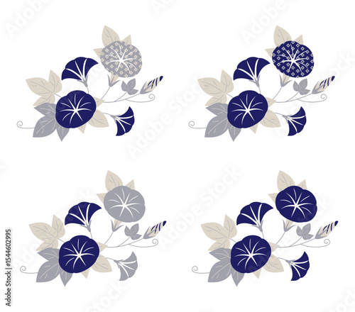 elegant_morning_glory_complete_collection_darkblue_softgray_vector