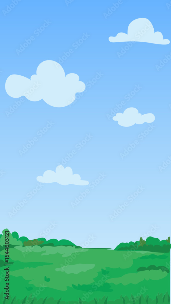 Blue Sky over Field – Vertical Cartoon Nature Background Vector Blue Sky over Field – Vertical Cartoon Nature Background Vector