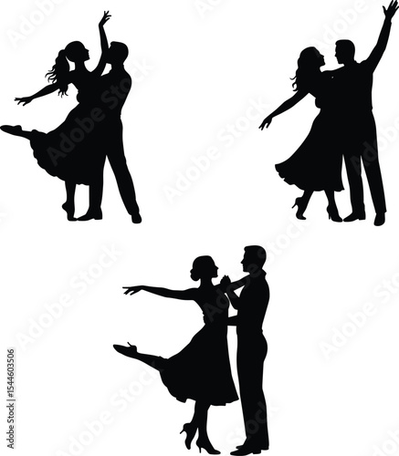Dynamic Silhouette Ballroom Dance Couple Posing Gracefully, Capturing the Elegance and Passion of Partner Dancing, Ideal for Romantic and Artistic Themes