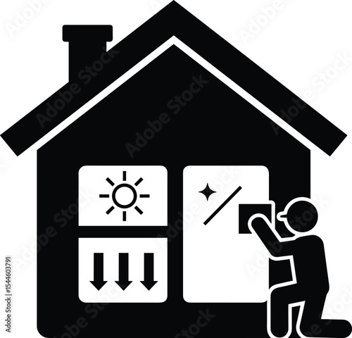 Home insulation upgrade, energy efficient house, window sealing, eco-friendly construction, sustainable living, thermal control installation, residential energy saving, professional worker, 