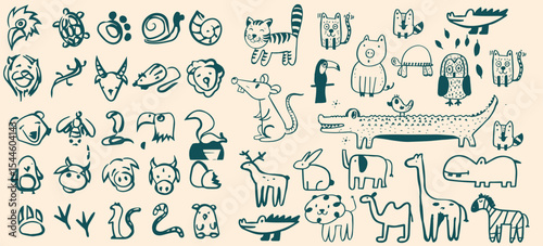 Hand-Drawn Animal and Nature Doodle Set