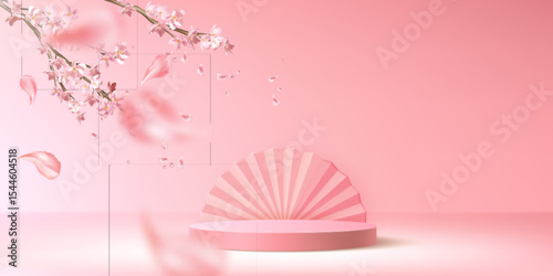 3d sakura flower podium pink product platform