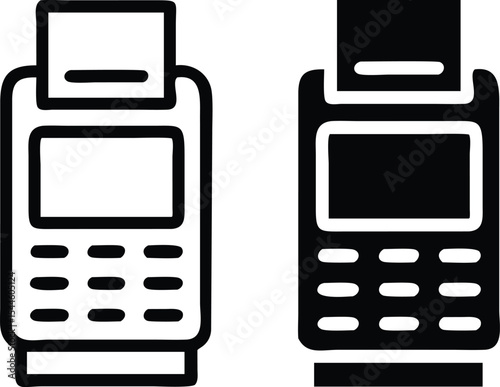 Minimalist Point of Sale Terminal Icon – Line Art Flatlay Vector Illustration in Monochrome