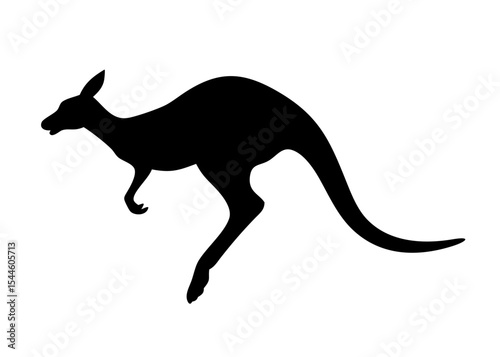 A striking black vector silhouette of a running kangaroo, isolated on white, perfectly illustrates the wild Australian mammal