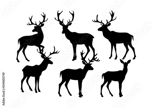 A diverse set of wild deer silhouettes, including majestic stags and playful reindeer, perfect for nature and wildlife illustrations