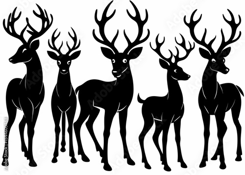 A captivating vector silhouette of a wild deer with prominent antlers, perfect for nature and Christmas-themed illustrations