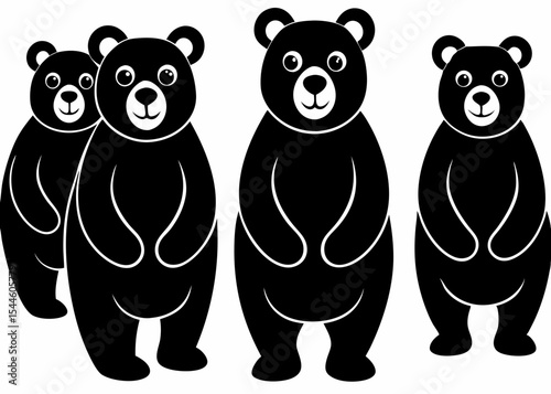 A cute vector illustration set of cartoon teddy bears with hearts and other funny animals like a baby panda and puppy