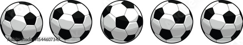 Classic black and white soccer balls, football equipment, isolated on white, sports design, symmetrical arrangement, realistic illustration, team game accessory