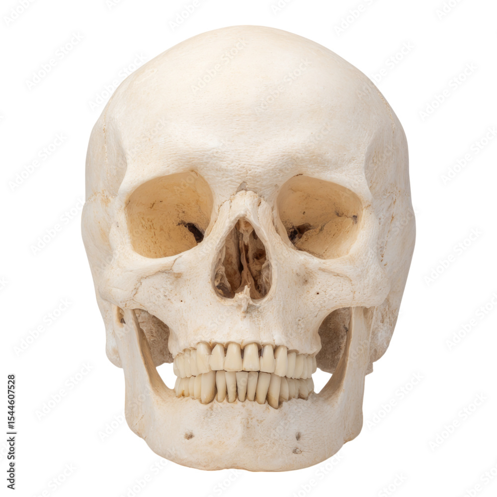 Fototapeta premium Realistic Human Skull on Isolated Transparent Background for Use