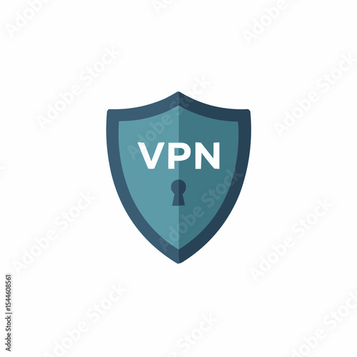 VPN security shield icon in flat design style. Symbol of internet privacy and data protection. Vector illustration of a virtual private network concept isolated on white background.