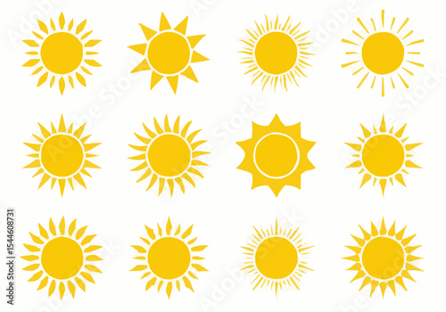 Sun icon, sign set. Summer symbol design. Sunny logo. Vector illustration.


