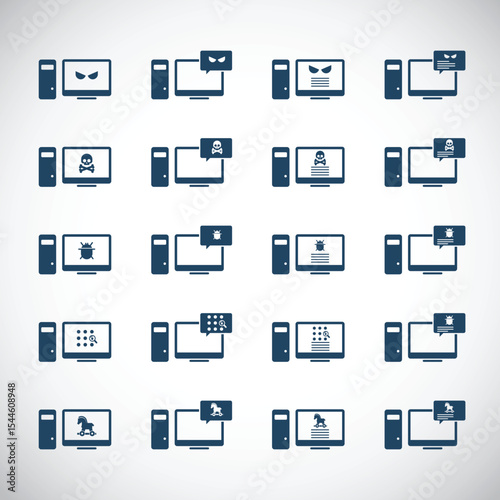 Malware desktop icon set. Hacking concept.