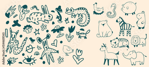 Hand-Drawn Animal and Nature Doodle Set