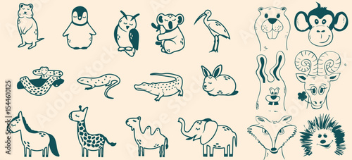 Hand-Drawn Animal and Nature Doodle Set