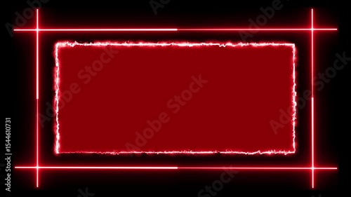 Futuristic luminous red rectangular border animation. Circular square frame motion icon spinning retro loop on dark backdrop