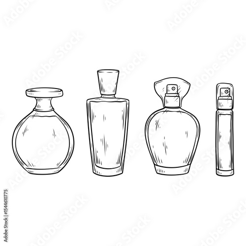 perfume vector set collection with line art drawing illustration