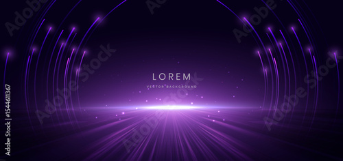 Scene purple light on dark background with effect glowing. Futuristic backdrop design concept.
