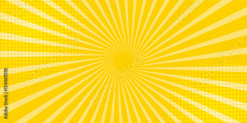 Yellow abstract background with light of sunburst. yellow starburst with halftone. sun ray retro background with flash