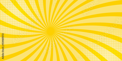 Yellow abstract background with light of sunburst. yellow starburst with halftone. sun ray retro background with flash eps 10.