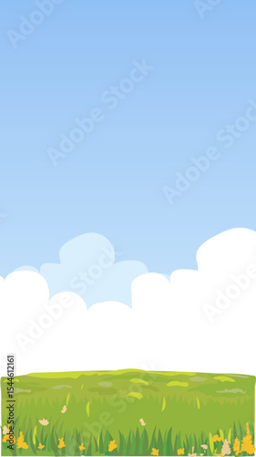Yellow Field and Sky View – Vertical Cartoon Nature Background Vector