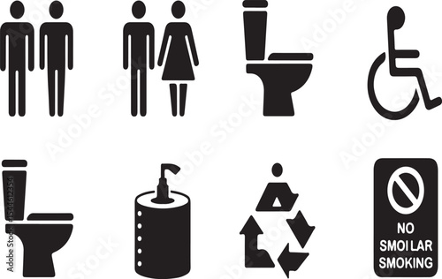 Restroom icon set toilet accessibility and hygiene symbols
