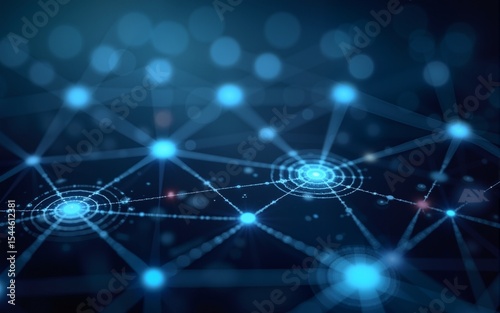 Abstract network of interconnected nodes.  A dynamic display of connections and data flow. High quality