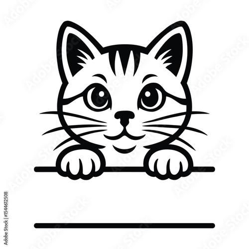 Cute Cat Peeking Adorable Line Art Design for Crafts and Stickers