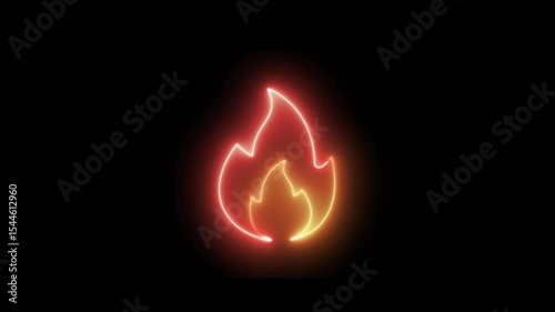Fire burning icon in glowing neon effect moving icon in 4K Black 2025