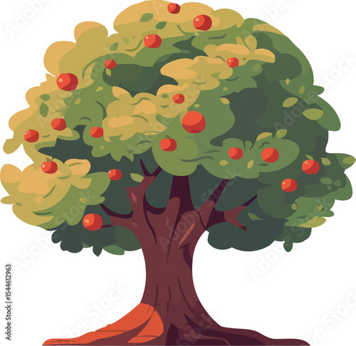 Apple Tree Abundance: A vibrant illustration of an apple tree laden with ripe, juicy apples, its branches heavy with the bounty of the season.