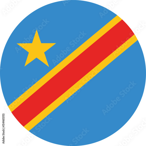 Circular icon of Democratic Republic of the Congo flag with star and red diagonal stripe
