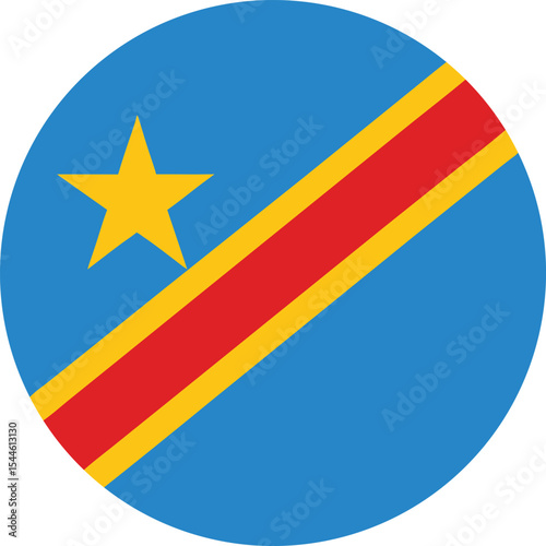 Circular icon of Democratic Republic of the Congo flag with star and red diagonal stripe