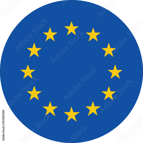 european union flag icon in circular shape, eu symbol with yellow stars, vector