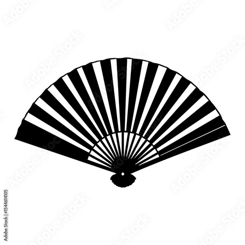 Silhouette of a traditional hand fan isolated on white background, perfect for summer themes, cultural decor, dance visuals, event branding, fashion design, or cooling product graphics


